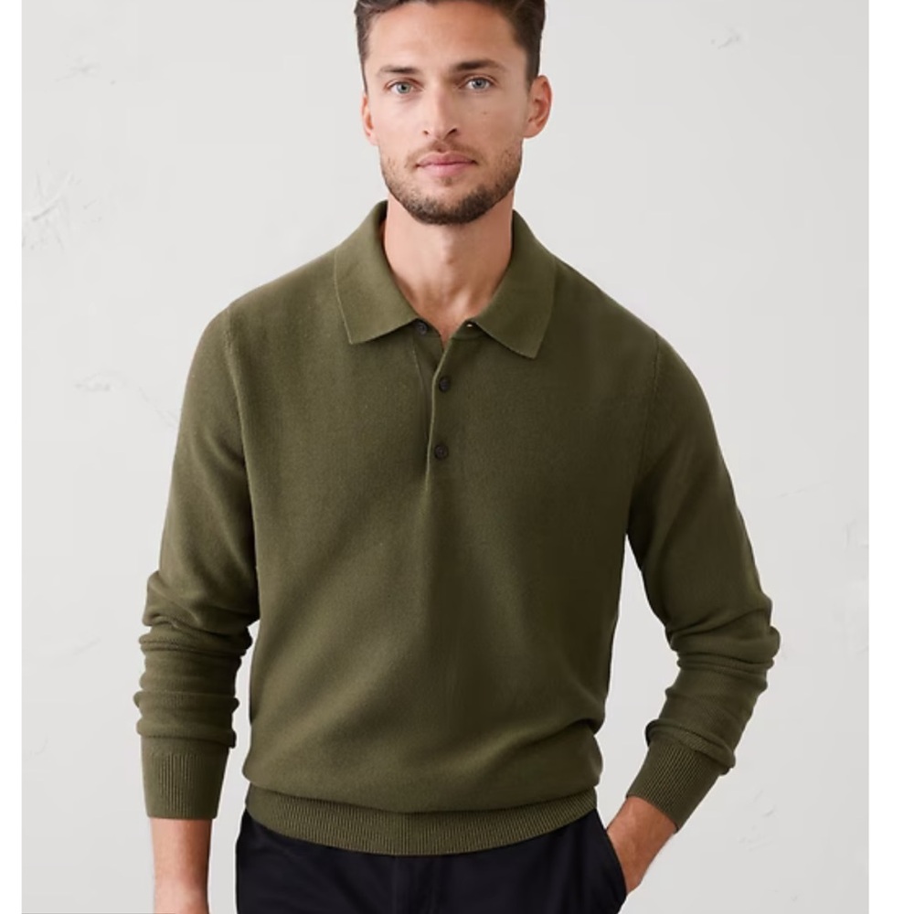 Olive Green Long Sleeve Polo Shirt